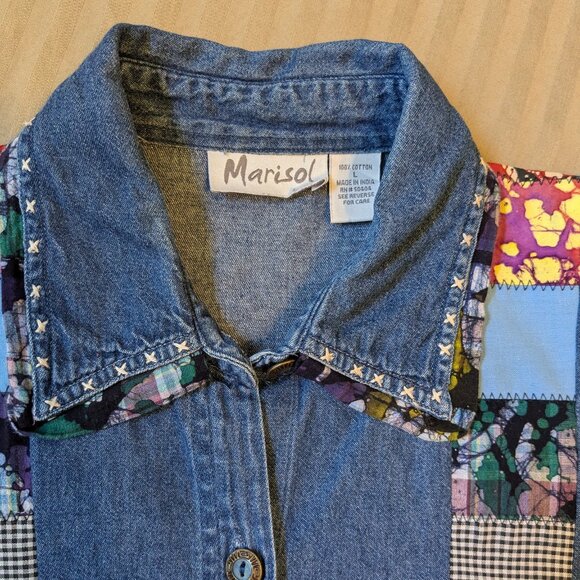 Handcrafted Embellished Denim Patchwork Shirt Upcycled Handmade - Picture 5 of 9